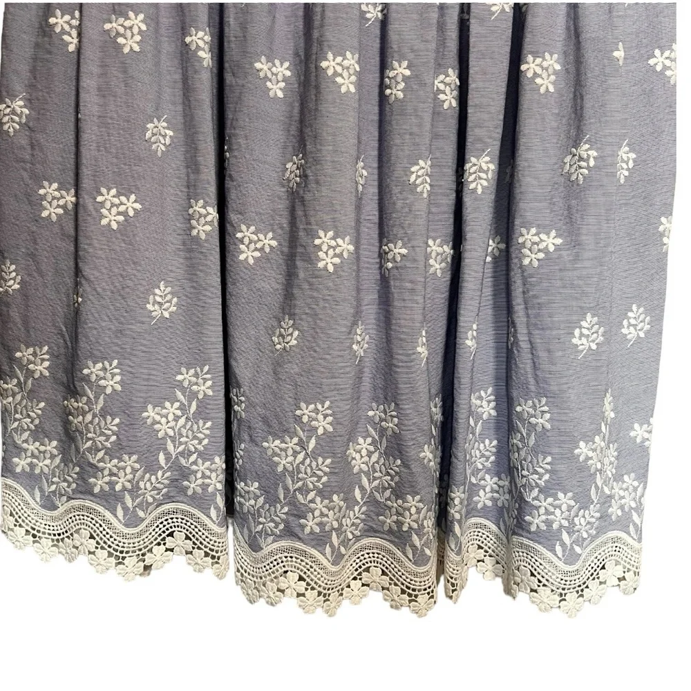 Monique Lhuillier Blue Sleeveless Embroidered Lace Poplin Midi Dress Size 14 - Picture 10 of 16
